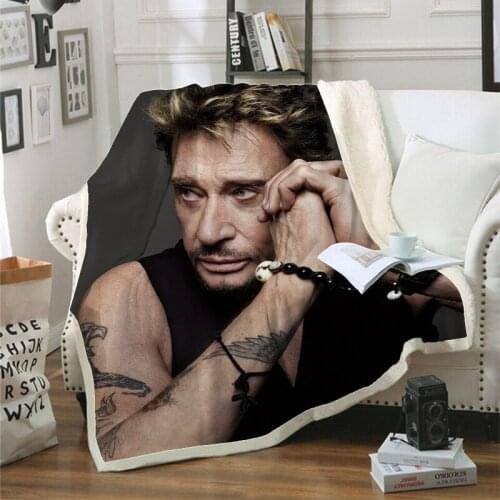 3D Johnny Hallyday Decke Sherpa Fleece Bettdecke Decke Vintage Bettwasche Platz Picknick Wolle Weiche Decke