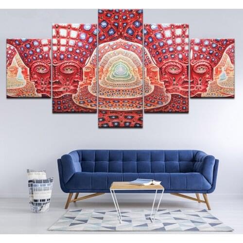 5 Pieces Canvas Painting Psychedelic Face Wall Art Modular HD Prints Pictures Tool Alex Grey Metal Music Poster Home Decor Frame