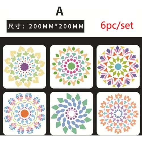 6pc 20cm Stencil Mandala Flower Templates Decor Painting Stencil Scrapbooking Stamp Ornament Album Embossed Template Reusable