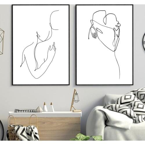 Abstract Couple Body Hugs Line Drawing Prints Love Romantic Poster Black White Minimalist Wall Art Canvas Painting Bedroom Decor