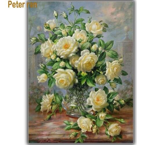 Peter ren Diy Diamond painting Cross stitch sets Diamond embroidery White Rose 3d square drill rhinestone full image Needlework