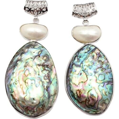 APDGG 1 Pc 35x75mm Natural Green Abalone shell White Shell Connector Pendant Unique Design Charms Necklace Pendant Jewelry DIY