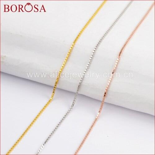 BOROSA 10PCS 16inch Gold/Rose Gold Color 92.5% Pure Silver Color Boxing Finished Chain Necklace Metal Chains Jewelry PJ157