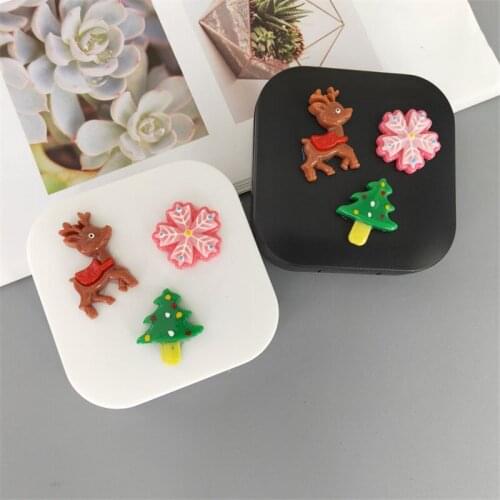 Imixlot New Lovely Christmas Tree Snowflake Deer Pattern Contact Lens Case for Unisex Personality Xmas Gifts Portable Travel Kit