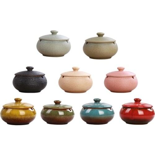 Creative Ceramics with Lid Retro Indoor Decorative Ashtray for Home Living Room Office Car Cigarette Ashtray Holder