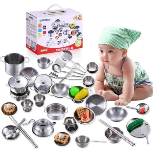 Stainless Steel Kids House Kitchen Toys Cooking Cookware Pots Pans Pretend Play Playset Utensils