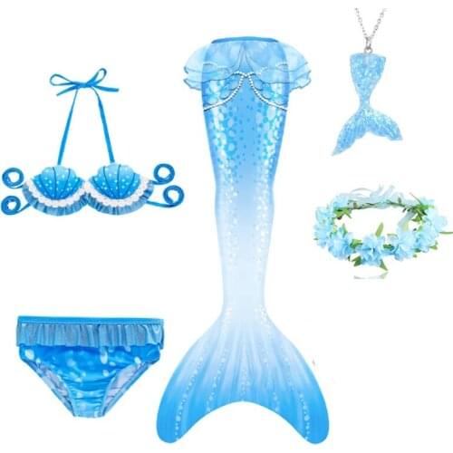 2021 The Little Mermaid Tail Costume Children Mermaid Tail Cosplay Kids Girl Fancy Swimsuit Halloween Costume No Flipper