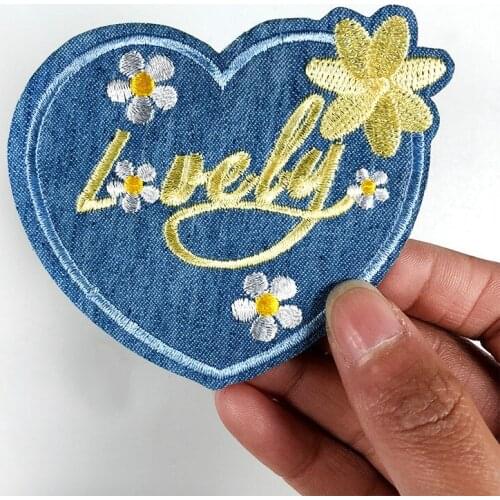 Denim Sticker Cartoon Floral Lovely Heart Butterfly Adhesive Embroidery Iron on Patch for Jacket Bag Apparel Diy Badge Stripe