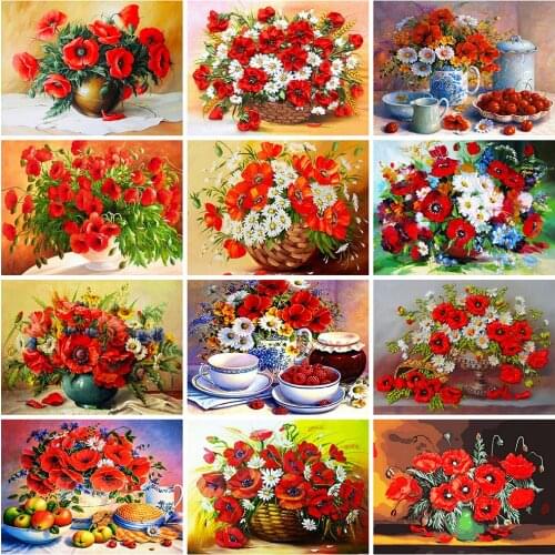 Evershine 5D DIY Diamond Painting Poppy Full Square Drill Cross Stitch Mosaic Diamond Embroidery Flowers Vase Home Decoration
