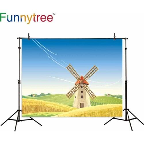Funnytree photography backdropsRurallandscape windmill cartoon summer sky prairiephotocall photography studio funds photo studio