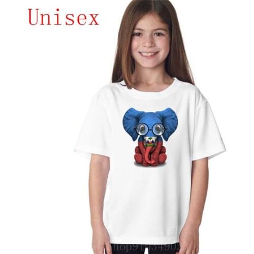Baby Elephant with Glasses and Haitian Flag T-Shirt girls tops tops for girls children clothes boys summer clothes nice cool