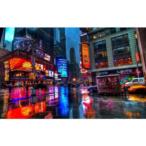 City square street car rain backdrops High quality Computer print wall backgrounds