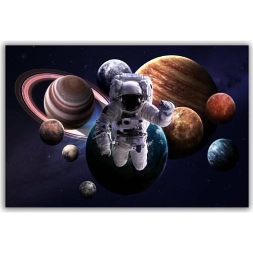 HT086 Spectacular Universe Earth And Moon Space Station Astronaut Silk Fabric Poster Art Decor Indoor Painting Gift