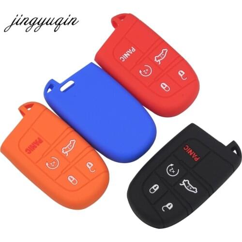 Jingyuqin 10pcs Remote Silicone Car Key Case For JEEP Grand Cherokee Dodge JCUV dart Journey Chrysler 300C Fiat 5BTN Fob Cover