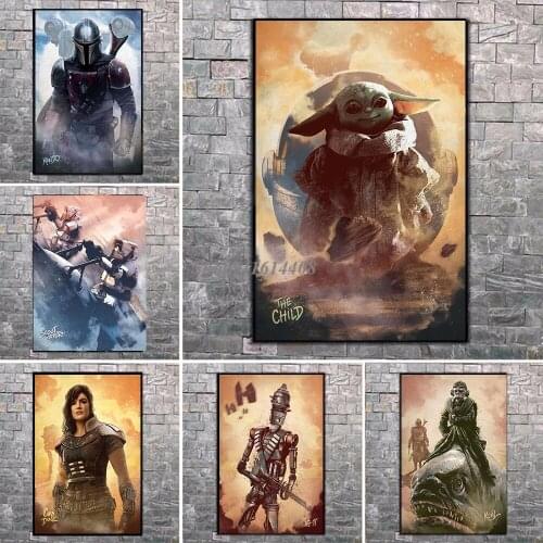 Canvas Painting Disney Star Wars Mandalorian Characters Poster and Print Portrait of Mando Yoda Wall Art Pictures for Home Decor