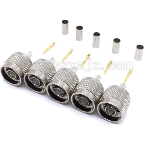 10pcs N type RF Coaxial Connector 50-3 N-Type Male Connector Crimp for RG58 RG142 RG400 LMR195 cable free shipping