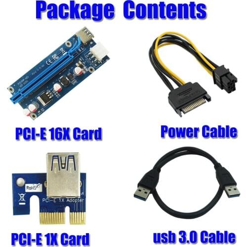 PCI-E 16X to 1X Adapter USB3.0 Riser Cable Flexible Extension Cable with SATA 15pin Male to 6pin Power Connector for Mining