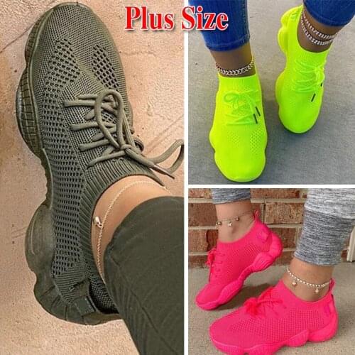 Fashion Platform Sneakers Women Shoes Sport Running Summer Breathable Mesh Casual Shoes Women Lace-up Ladies Vulcanized Shoes
