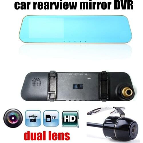Best selling dual lens 4.3 inch car rearview mirror DVR full HD 1080p video recorder with camera reverse vehicle dash cam