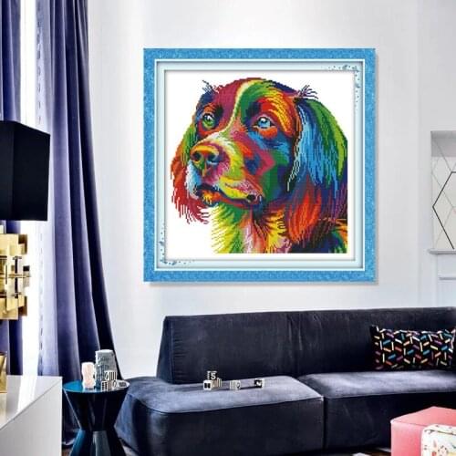 Rainbow dog Cross Stitch Kits Animal Printed patterns canvas Living room Embroidery Needlework set Easy Cross-stitch Home Decor