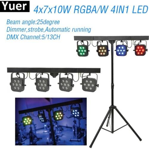 New 7x10W RGBA/W 4IN1 LED 4 Par Light Kit High Power Mini Laser Stage DJ Disco Light DMX512 Party Club Wedding Par Light Kit