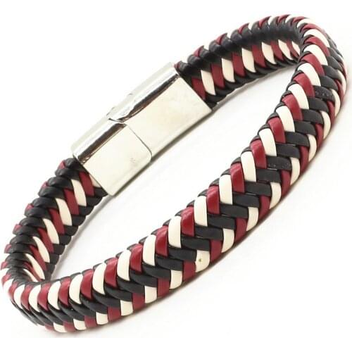 New Fashion Trendy Handmade Weave Vintage PU Leather Women Femme Homme Male Men Stainless Steel Magnet Cuff Bracelet Jewelry