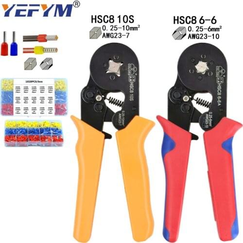HSC8 10S crimping pliers 0.25-10mm2 23-7AWG HSC8 6-6 0.25-6mm2 with box tube type needle type terminal mini crimp wire tools