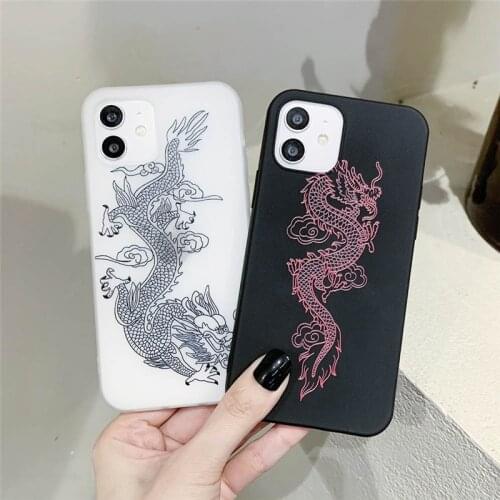 Soild Color Chinese Dragon Fashion Phone Case For iPhone 11 12 Pro X XR XS Max SE 2020 7 8 Plus Shockproof Soft TPU Back Cover