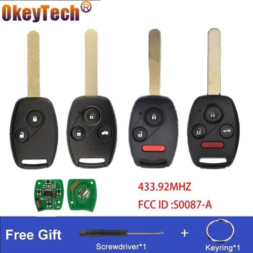 OkeyTech 2/3 Buttons Remote Key for Honda Accord Element Pilot Civic CR-V HR-V Fit Insight City Jazz Odyssey S0087-A 433.92MHZ