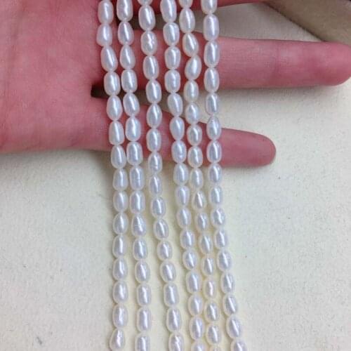 Freshwater Pearl necklace Rice shape with Size 4-4.5mm loose pearl strands DIY Jewelry