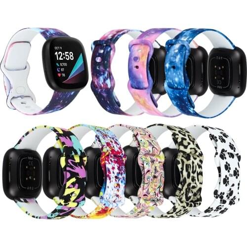 For Fitbit Versa 3 Watch Band Silicone Printed Flower Wristband Smart Watch Accessory Replacement for Fitbit Sense/Versa 3 Band
