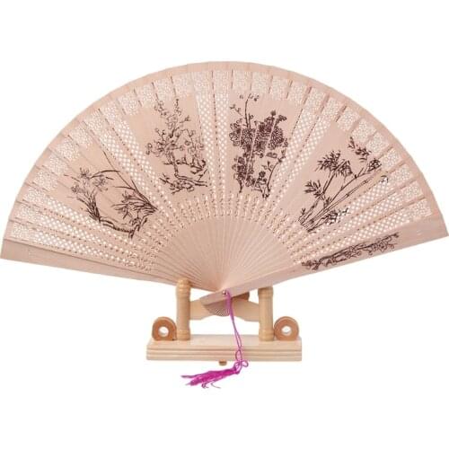 Fragrant Sandalwood Hand Fan Carved Scented Wooden Fan For Wedding Party Gift E15B