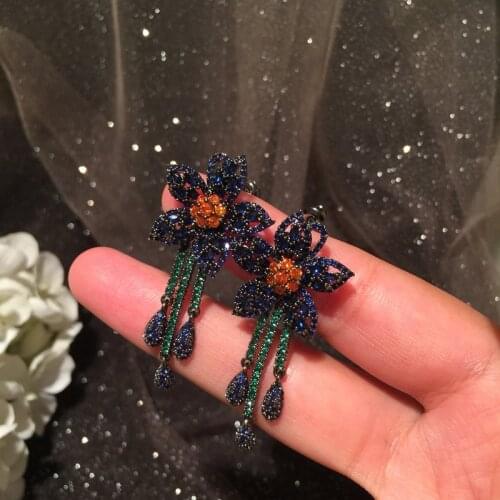 S925 Needle Flower Earrings Long Water Drop Tassel Luxury Elegant Retro Exaggerated Personality Bridal Earring Jewelry For Women