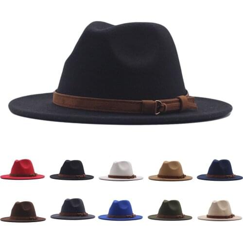 Womens Fashion Fedoras Wide Floppy Hat Classic Belt Buckle Wool Fedora Hat Шапка Женская Hats For Women Gorras Para Mujer 2021