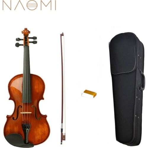 NAOMI Acoustic Violin 4/4 Size Violin Fiddle Vintage Gloss Finishing With Case Bow Rosin SET