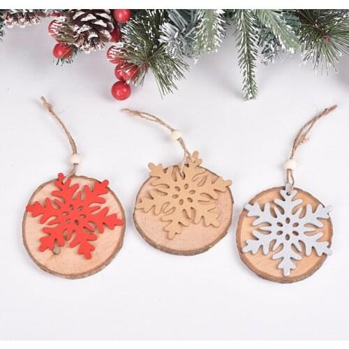 Christmas Tree Ornaments Hanging Snowflake shape Wooden Pendants Xmas Tree Home Party Decorations New Year Navidad Kids Gifts