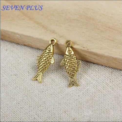 High Quality 20 Pieces/Lot 9mm*20mm Antique Gold Color Diy Jewelry Making Charms Small Fish Charms