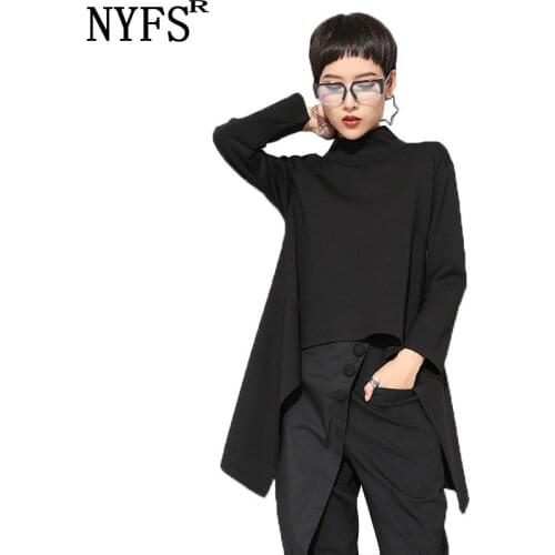 NYFS Vintage Black Turtle Neck T shirt Camo Women Tops Fashion New Pullover Irregular Tee Blusas Camisa Mujer