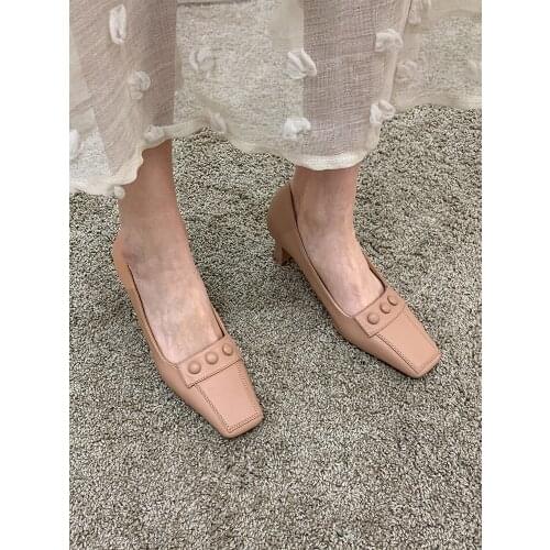 Womens high heels spring 2021 new thick heel comfortable square toe shoes