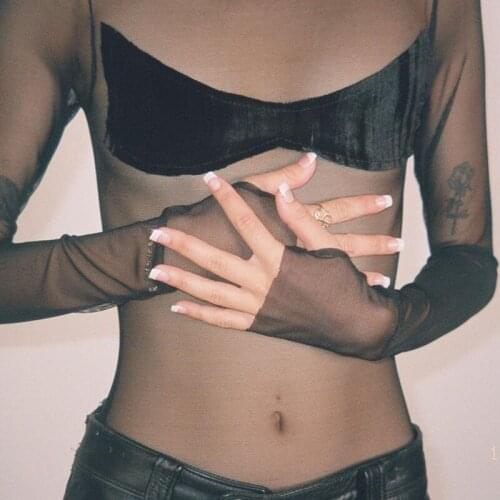 2021 New Style Women Summer Bodysuits Ladies Sexy Mesh Sheer Long Sleeves Playsuit See Through Skinny Top