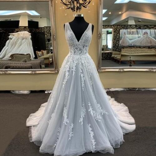 2021 spring V-neck Wedding dress lace pleat платье vestidos de novia wedding party Dress Robe De Soiree bride to be lace-up