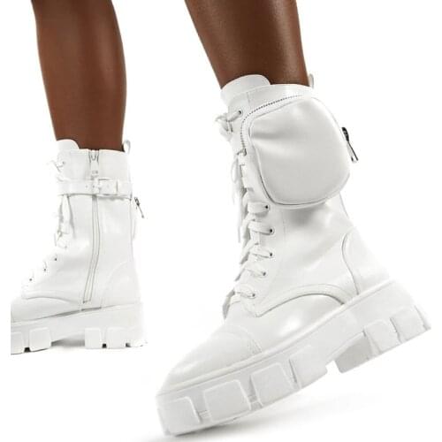 Winter Fashion Motorcycle Boots Wedges Flat Boots Woman High Heel Platform Leather Boots Lace Up Women Shoes Black Botas Mujer