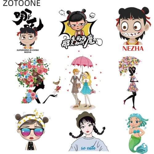 ZOTOONE Lovely Girls Patch Iron on Patches for Clothes Flower Sticker for Kids Heat Transfers DIY Washable Couples Appliques G