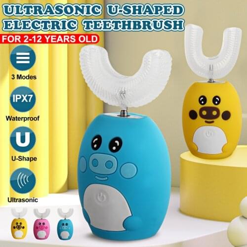 Smart 360 Degress U Sonic Electric Toothbrush Kids Silicone Automatic Ultrasonic Tooth Brush Children Blue Light Teeth Brush