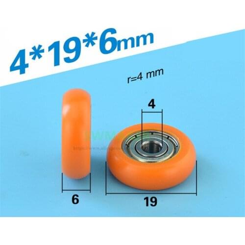 10pcs 4*19*6mm 624zz bearing wrapped pulley, Peilin wheel, spherical arc rolling wheel, POM cabinet drawer wheel orange black