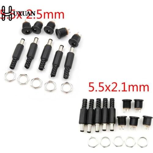 10PCS 5.5*2.5mm 5.5*2.1mm DC Power Female Plug Jack + 5pcs Male Plug Jack Socket Adapter Connector