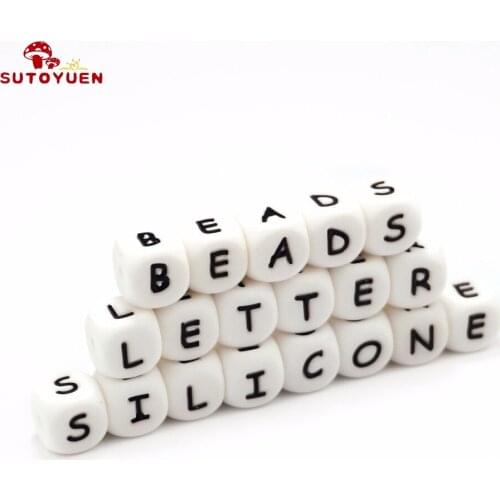 Sutoyuen 100pcs 12mm BPA Free Loose English Alphabet Silicone Letter Beads DIY Baby Teether Pacifier Dummy Chewing Jewelry Toys