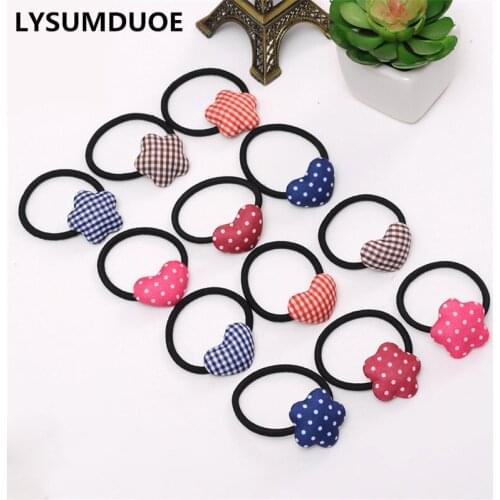 12Pcs Elastic Hair Bands Pigtail Holders Cotton Plaid Hoop Flower Headband Candy Heart Scrunchy Hair Rope Girls Hair Accessories