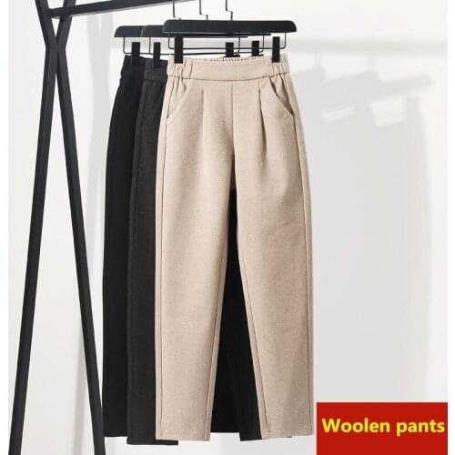 2020 Autumn Winter Woolen Pants Womens Harem Pencil Pants High Waisted Casual Suit Pants Office Lady Women Trousers
