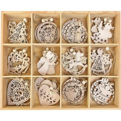 3pcs Vintage Christmas Wooden Pendants Ornaments DIY Wood Craft Christmas Decorations Christmas Tree Hanging Ornaments Gifts